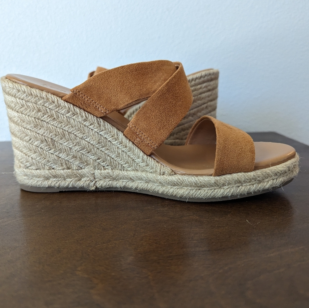 J. Crew Espadrille Wedge Sandals Tan Crossover Suede Straps Size 7.5 - Picture 6 of 12